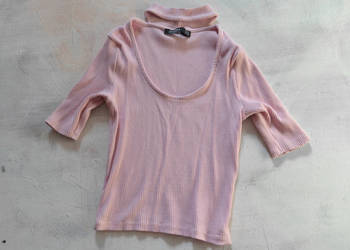 różowa bluzka bershka xs krótki rękaw crop top halter