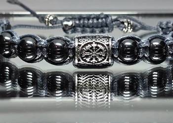 BRANSOLETKA KAMIEŃ 10 mm HEMATYT RUNA VEGVISIR WIKINGÓW sz 17 cm NA WYMIAR