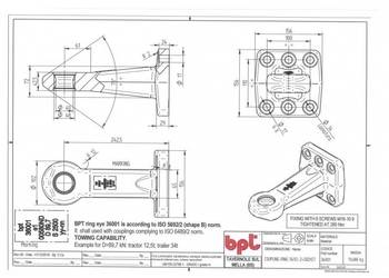 Zaczep kołnierzowy, oczkowy sześcio-otworowy Ø 40, 110x100  ISO 5692-2 360…