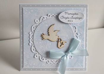 Kartka ręcznie robiona na Chrzest Święty z gołąbkiem handmade