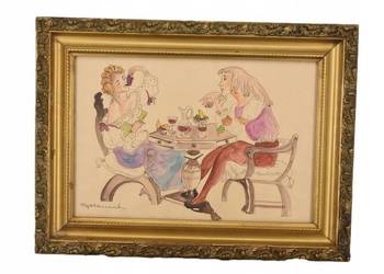 Maja Berezowska - Kolacja Kochanków Arystokracja Akwarela Na Papierze Obraz
