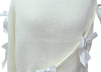 Gruby sweter damski oversize kokardki biały biust 130 cm