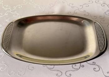 Taca do serwowania metalowa chromowana 37 cm Vintage Klasyczna z uchwytami