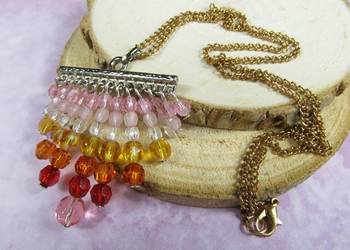 Naszyjnik wisiorek różowy pomarańczowy czerwony łańcuszek eko handmade