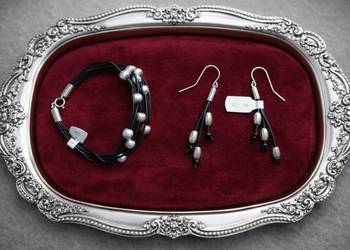 Bransoletka+Kolczyki Srebro i Skóra
