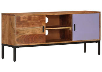 Szafka pod TV miodowy brąz i szary 110x30x50 cm lita akacja WM-337076