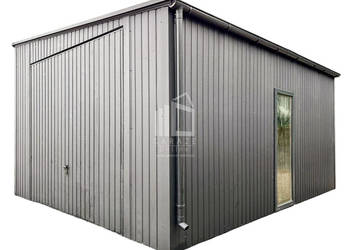 Garaż Blaszany 5x6m Brama dwuskrzydłowa - Okno - Antracyt - dach spad ID680