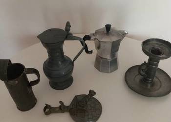 .Kaganek / Dzbanek / Kawiarka / Oliwiarka / Kołatka /  Sygnowane/Cynowe