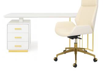 Zestaw mebli biurowych Avenis biało złote biurko 140 + fotel biurowy