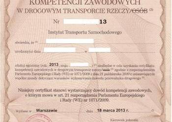 Użyczę certyfikat kompetencji zawodowych w transporcie drogowym rzeczy
