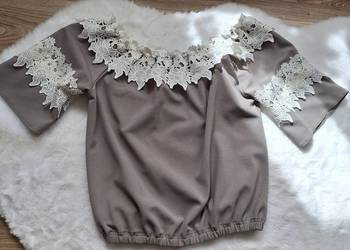 Konkowa bluzka z krótkim rękawem gipiura hiszpanka 36