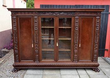 Unikatowa Neorenesansowa Dębowa Biblioteka 1920 r. Sygnowana Renowacja