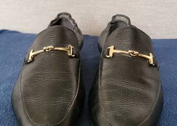 Czarne mokasyny RYŁKO 37 – skóra naturalna, ze złotą ozdobą