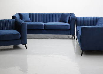 TPC fantastyczny komplet 3+2+1 SOFA KANAPA zestaw welur Granatowy VELLUTTO