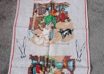 Serwetka,makatka lniana "Strzyżenie owiec" Australia.