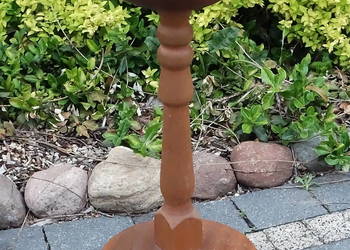 Drewniany świecznik podłogowy vintage – toczone drewno, 59 cm