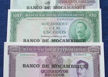 MOZAMBIK STARY Kolekcjonerskie Banknoty Zestaw - 3 szt. UNC