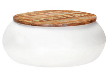 Stolik kawowy biały 68 x 68 x 30 cm lite drewno z odzysku WM-323534