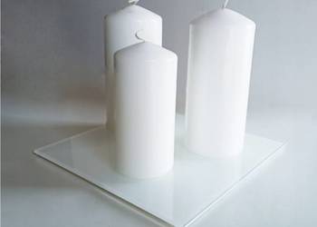 Podstawka szklana pod świece biała 25 × 25 cm – szkło Lacobel 4 mm, dekorac