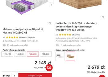 Nowe łóżko Tetrix 160x200 + materac H3 multipocket