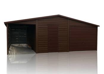 Garaż Blaszany 6x5 + Wiata 2x5 Drewnopodobny Premium Dach Dwuspadowy