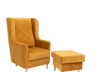 Fotel Uszak Złoty + Podnóżek