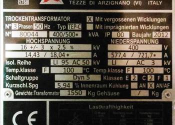 Transformator suchy żywiczny 400(500)kVA 16/0,4kV