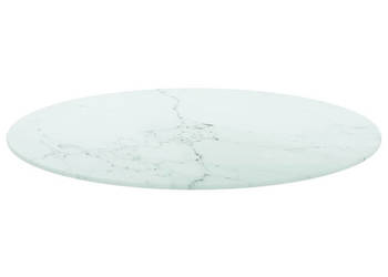 Blat do stołu biały Ø70x08 cm szkło ze wzorem marmuru WM-322249