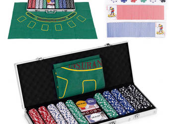 Zestaw do pokera blackjacka 500 żetonów 2 talie kart kości mata do gry zam…