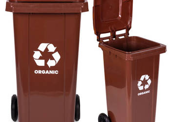 Kosz na śmieci pojemnik 120L kubeł śmietnik brązowy BIO gumowe koła