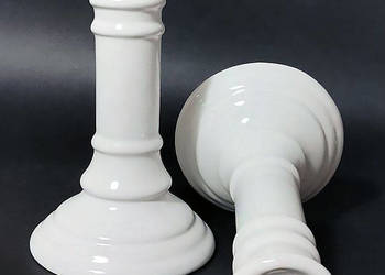 Świeczniki kolumnowe 2 szt. białe ceramika 18 cm vintage