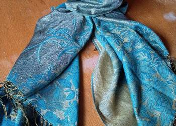 Szal damski 178x66 cm zloto turkusowy