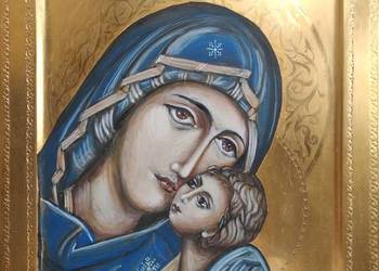 Madonna Słodkiego Pocałunku Ikona Pisana złoto 23 3/4 Ślub