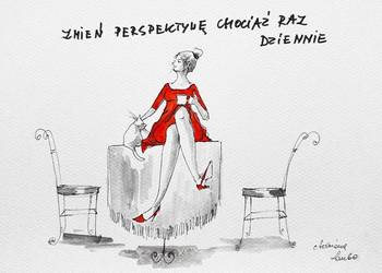 "Zmień perspektywę" praca akwarelami oraz piórkiem artystki Adriany Laube