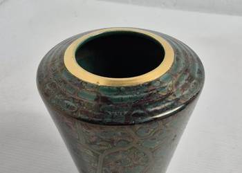 Designerski Wazon Ceramiczny – Vintage Mid-Century | Turkus & Złoto