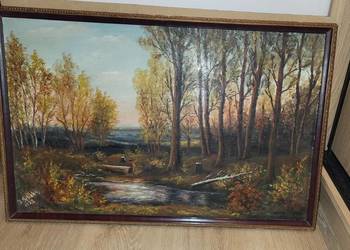 Obraz pejzaż leśny  1922 rama drewniana