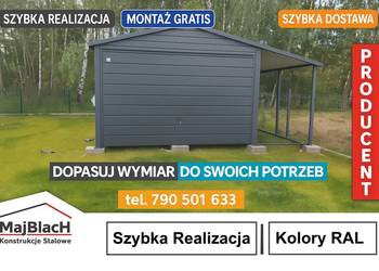 Grafitowy Garaż Blaszany z zadaszeniem bocznym | Wiata ogrodowa |  – Maj-Bl