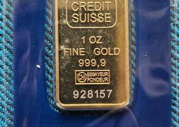 sztabka złota imitacja 1 uncja CREDIT SWISS certyfikat indywidualny numer