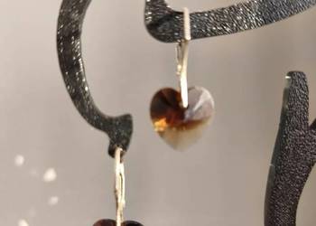 Kolczyki srebro kryształ Swarovski serce brąz