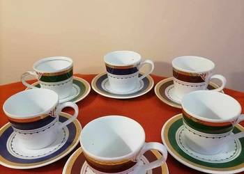 Komplet Sześciu Filiżanek Eleganckich Kolor PRL
