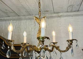 Francuski kryształowy Żyrandol 5 świeczek, nr. 50 mosiądz Antyk Lampa