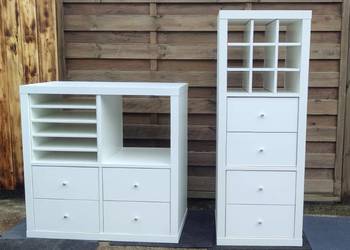 Komplet IKEA Kallax 2 x regał biały + akcesoria Komplet IKEA Kallax 2 x regał biały + akcesoria