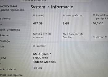 Laptop Lenowe E7440 Sprawny z Systemem 11