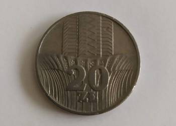 Moneta 20 zł bez znaku mennicy rok 1974 Wieżowiec i Kłosy
