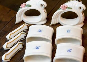 WYPRZEDAŻ Porcelanowe serwetniki do kolekcji, 3 koziołki gratis. poł XXw