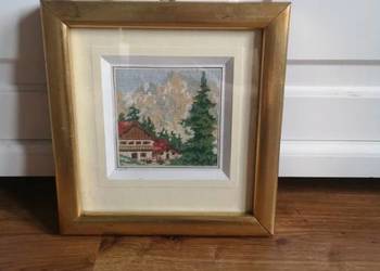 Klasyczna ramka z wyszywany widokiem w górach. VINTED/OLX