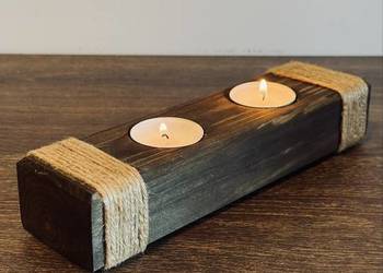 Drewniany świecznik na tealighty 2 szt. – rustykalny, boho, handmade