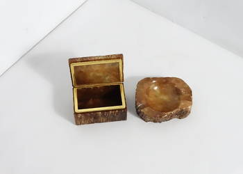 Vintage Zestaw Gabinetowy: Alabastrowa Papierośnica i Popielniczka | Italy