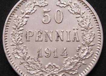 FINLANDIA 50 PENNIA 1914 - SREBRO - STAN 1/2