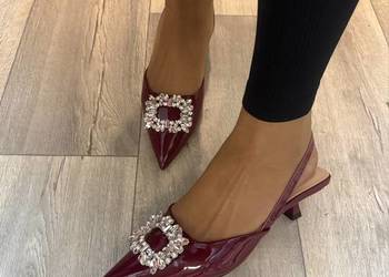 (40) Bordowe czółenka wieczorowe z odkrytą Pięta, Nowe